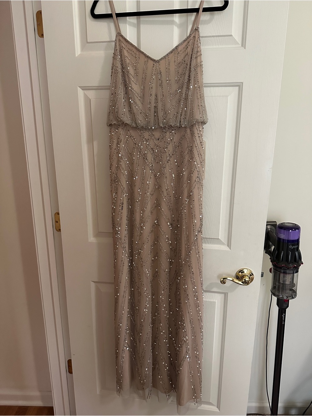 NWT Adrianna Papell Blouson Beaded V-Neck Spaghetti Strap Evening Gown Size 12 - Picture 3 of 5